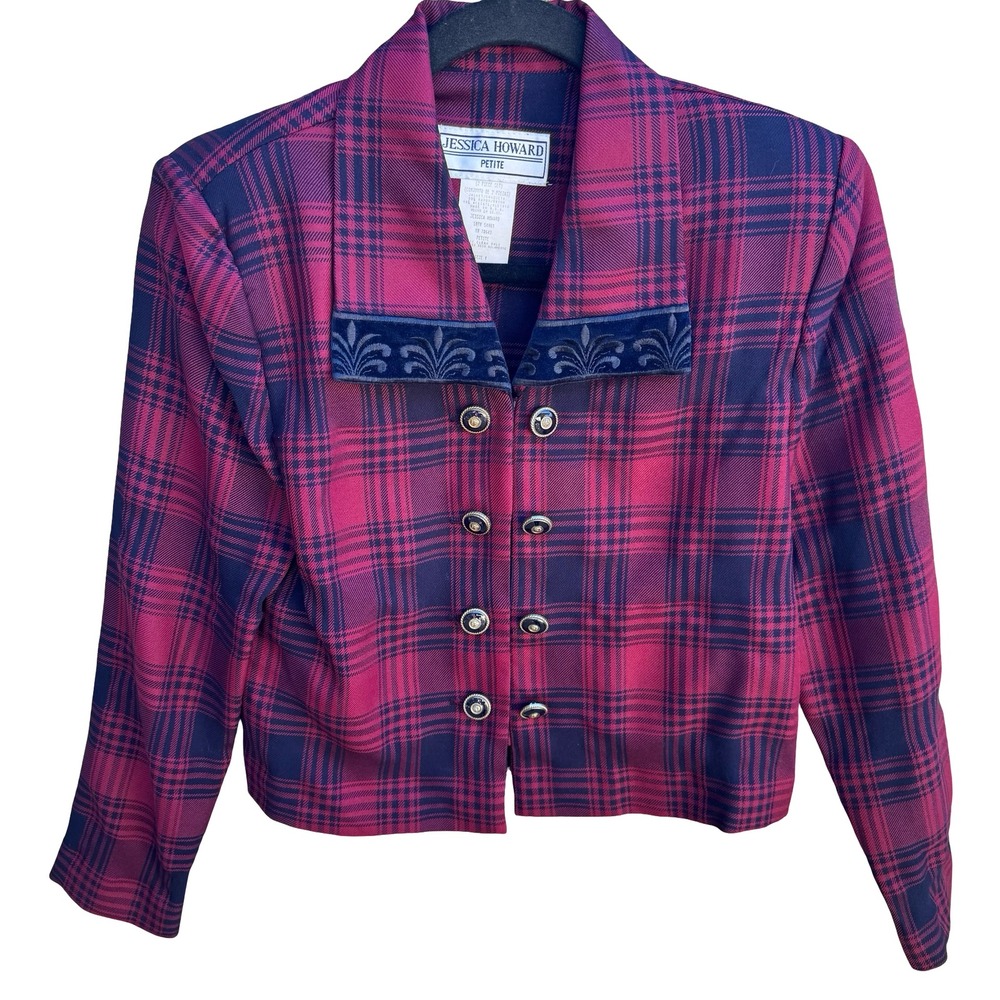 Jessica Howard Vintage 90s Tartan Plaid Preppy Dark Academia Cropped Jacket 4